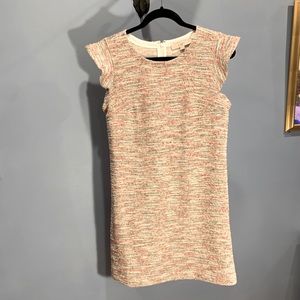 Ann Taylor Loft White Pink Red Tweed Ruffle Sleeve Shift Dress Size 4